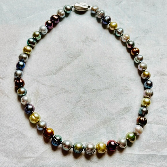 10mm Honora Cultured Pearl Necklace 16” Metallic colors - Picture 3 of 8